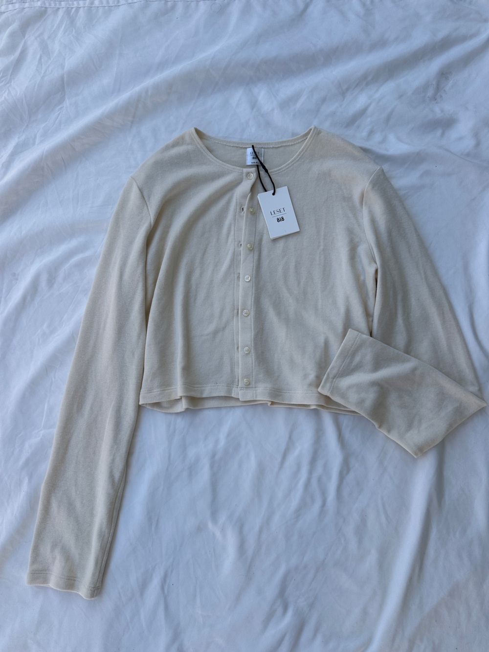 LESET x 818 Cropped Button-Front Cardigan in Cream